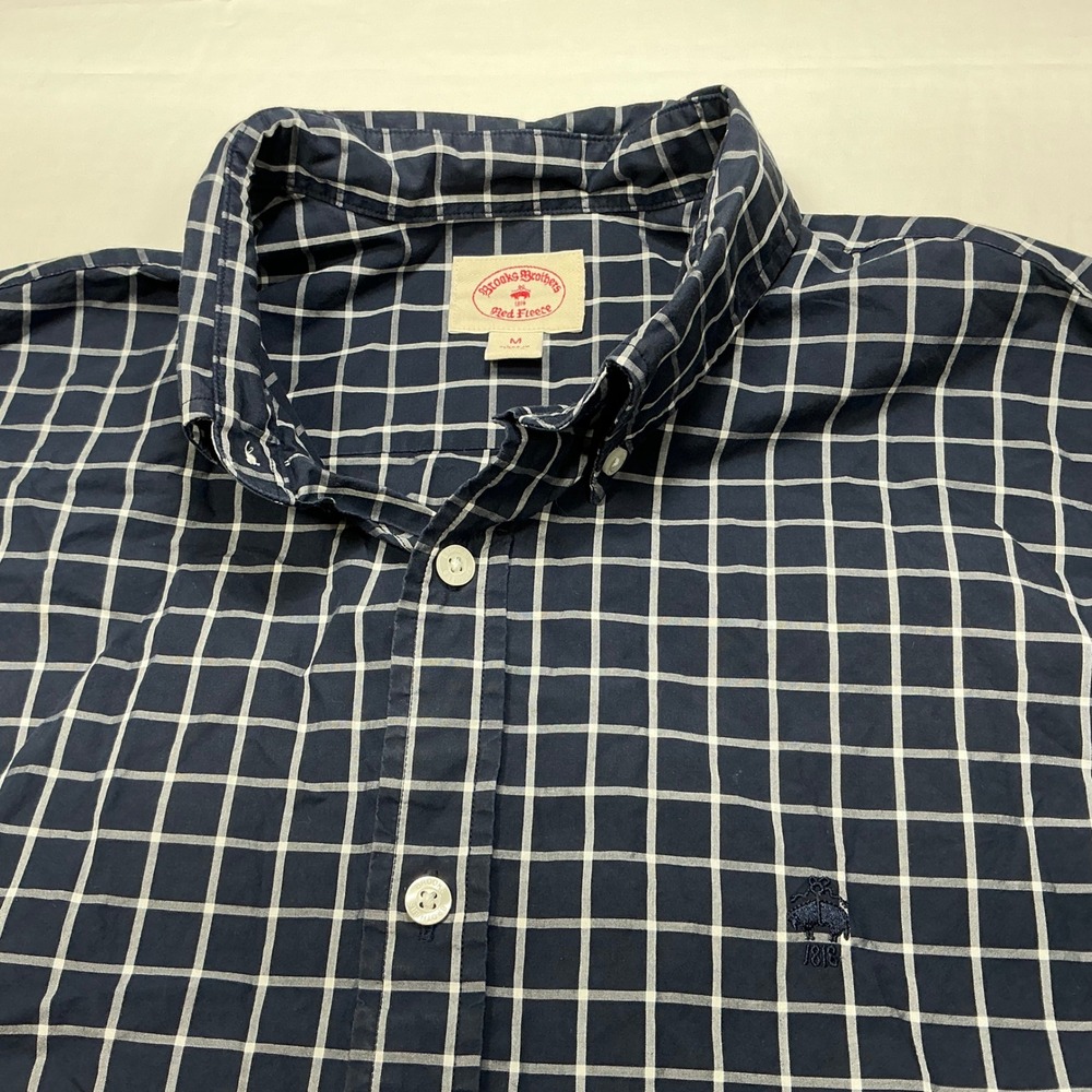 Brooks‎ Brothers Red Fleece Mens Button Down Shirt Navy Check Size M